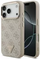 Guess PU Leather 4G Strass Triangle Logo Gold Frame MagSafe dėklas skirtas Apple iPhone 17 Pro rožinės spalvos