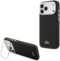 Lacoste Iconic Petit Pique Camera Stand MagSafe dėklas skirtas Apple iPhone 17 Pro Max juodos spalvos