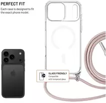 Fixed FIKSUOTAS „MagPure“ kaklo dėklas su rožiniu dirželiu, skirtas „Apple iPhone 17 Pro Max“.