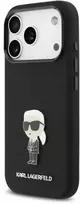 Karl Lagerfeld Liquid Silicone Metal Ikonik dėklas skirtas Apple iPhone 17 Pro juodos spalvos