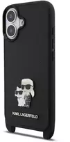 Karl Lagerfeld Saffiano Crossbody Strap Metal Karl and Choupette dėklas skirtas Apple iPhone 17 juodos spalvos