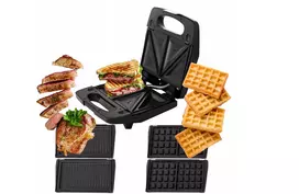 Sumuštinių keptuvas 3-in-1 sumuštinių keptuvė, vaflinė, grilis, 800 W galia, nelimpanti danga, Happy people ST9450/1