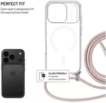 Fixed FIKSUOTAS „MagPure“ kaklo dėklas su rožiniu dirželiu, skirtas „Apple iPhone 17 Pro“.