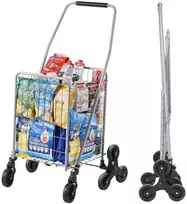 Vežimėlis laiptams 45L, sulankstomas pirkinių vežimėlis, su laiptų lipimo ratukais, tvirtas bakalėjos vežimėlis