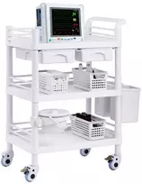 Mobilus medicininis vežimėlis su 3 dėklais ir 3 šiukšliadėžėmis, baltas riedantis laboratorijos vežimėlis, tvirtas pagalbinis vežimėlis medicinos reikmenims
