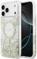 Dėklas Guess Resin Bottom Glitter MagSafe case for Apple iPhone 17 Pro Max auksinis