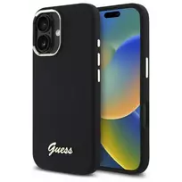 Dėklas Guess GUHCP16SSMBSLK Apple iPhone 16 6.1" juodos spalvos hardcase Silicone Script Metal Logo & Frame