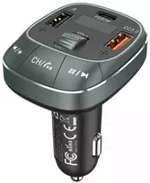 „Vention“ 3 prievadų USB (C + A + A) automobilinis įkroviklis su FM siųstuvu (30W/18W/5W) Juodas ABS tipo