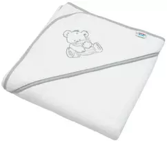 Kūdikio kilpinis rankšluostis su siuvinėjimu ir gobtuvu New Baby 80x80 baltas meškiukas