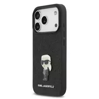 Karl Lagerfeld Fixed Glitter Metal Ikonik dėklas skirtas Apple iPhone 17 Pro juodos spalvos