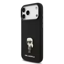 Karl Lagerfeld Liquid Silicone Metal Ikonik dėklas skirtas Apple iPhone 17 Pro Max juodos spalvos