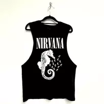 Rock Marškinėliai Be Rankovių Nirvana Seahorse & Logo Mono, Dydis: M