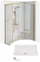 Dušo kabina Rea Solar su padėklu, 100x80 cm, Brushed Gold+Baltas