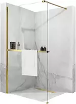 Walk-in dušo sienelė Rea Aero N Evo su lentynėle/kabykla, Gold, 80 cm