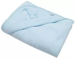 Kūdikio kilpinis rankšluostis su siuvinėjimu ir gobtuvu New Baby 100x100 mėlyna žirafa