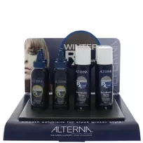 Rinkinys „Alterna“: „Winter Rx Plaukų lakas“ priemonė nuo plaukų stagnacijos, 4 vnt., 92 g + „Winter Rx“ plaukų aliejus nuo plaukų stagnacijos, 4 vnt., 100 ml