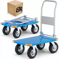 Didelio našumo platforminis vežimėlis, 450 kg keliamoji galia, pneumatinės padangos, sandėlio vežimėlis, pramoninis rankinis vežimėlis, transportavimo vežimėlis