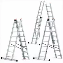 Aliuminio daugiafunkcinės kopėčios su laiptų funkcija, 3x8, 150 kg talpa, profesionaliam ir namų naudojimui, su priedų suderinamumu, ir laiptų adaptacija