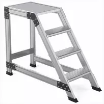 Aliumininės sandėlio kopėčios, 4 pakopų kopėčios, mobilios kopėčios sandėliui, 300 cm darbinis aukštis, 150 kg talpa
