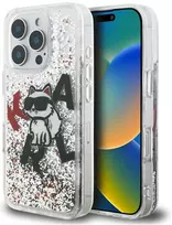 Dėklas Karl Lagerfeld Liquid Glitter Choupette Logo Case for iPhone 16 Pro Max - Clear