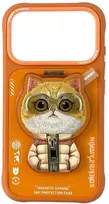 „Nimmy Cool&Cute 2.0“ katės formos dėklas, skirtas „iPhone 17 Pro Max“, su magnetiniu laikikliu – oranžinis