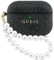 Guess PU 4G Classic Logo Pearl Strap dėklas skirtas Apple AirPods Pro 3 juodos spalvos