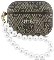 Guess PU 4G Classic Logo Pearl Strap dėklas skirtas Apple AirPods Pro 3 rudos spalvos