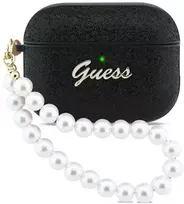 „Guess“ blizgantis perlų dirželio dėklas, skirtas „AirPods Pro 3“ ausinėms - Juodas