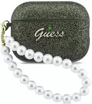 „Guess“ blizgantis perlų dirželio dėklas, skirtas „AirPods Pro 3“ ausinėms – juodas ir blizgučiai