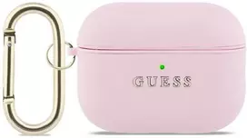„Guess“ grūdėtas klasikinis logotipo dėklas, skirtas „AirPods Pro 3“ ausinėms - Rožinė