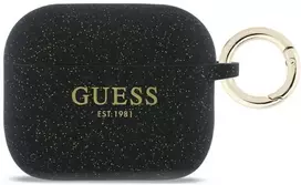 „Guess“ silikoninis blizgučių žiedinis dėklas, skirtas „AirPods Pro 3“ ausinėms - Juodas
