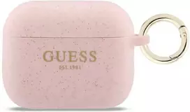 Guess silikoninis blizgučių žiedinis dėklas AirPods Pro 3 ausinėms - Rožinė