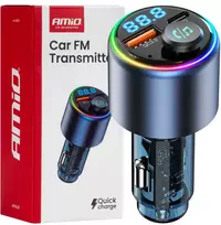 Automobilinis FM siųstuvas, 1×USB-A 1×USB-C 12V 24V AMIO-04655