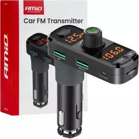 Automobilinis FM siųstuvas, 2×USB-A 1×USB-C Micro SD 12V 24V AMIO-04653