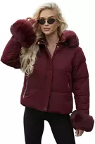 Moteriška žieminė bordo spalvos striukė su kailiuku Evin