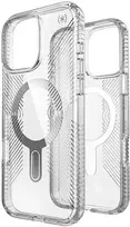Speck Presidio Perfect-Clear Grip ClickLock & MagSafe – dėklas, skirtas iPhone 16 Pro Max (skaidrus / chromo apdaila / ramus sidabras)