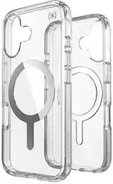 Speck Presidio Perfect-Clear MagSafe – dėklas, skirtas iPhone 16 (skaidrus / chromo apdaila / ramus sidabras)