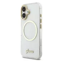Guess IML Glitter Script Strap MagSafe dėklas skirtas iPhone 17 Transparent