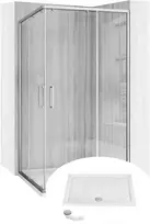 Dušo kabina Rea City su padėklu, 80x100 cm, Brushed Nickel+Baltas