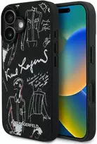 „Karl Lagerfeld“ grūdėto rašto ir logotipo „MagSafe“ dėklas, skirtas „iPhone 16“ – Juodas