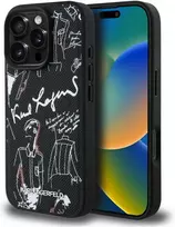„Karl Lagerfeld“ grūdėto rašto ir logotipo „MagSafe“ dėklas, skirtas „iPhone 16 Pro“ – Juodas