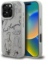 „Karl Lagerfeld“ grūdėto rašto ir logotipo „MagSafe“ dėklas, skirtas „iPhone 16 Pro“ – pilkas