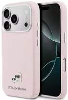 Dėklas Karl Lagerfeld Karl & Choupette Head Pins Saffiano MagSafe Case for iPhone 17 Pro Max - Rožinė