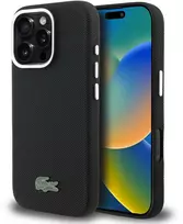 Lacoste PVC Iconic Petit Pique Metal Logo MagSafe dėklas skirtas Apple iPhone 16 Pro juodos spalvos