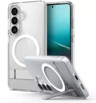 Spigen Ultra Hybrid S Mag MagSafe dėklas skirtas Samsung Galaxy S26+ – skaidrus ir baltos spalvos