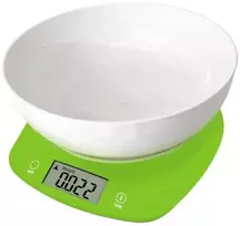 Virtuvinės svarstyklės su dubeniu Rosberg R51651Q, 5kg., 2 x AAA baterijos, LED ekranas, žalios