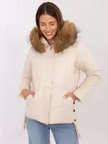 Striukė šviesiai smėlio spalvos su kailiniu gobtuvu LUCKY FRIDAY