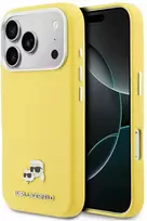 Karl Lagerfeld PU Karl and Choupette Heads Pins MagSafe dėklas skirtas Apple iPhone 17 Pro Max Geltona