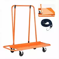 Gipso kartono vežimėlis faneros ir stiklo transportavimui, plieno su 4 pasukamais ratukais ir tvirtinimo diržu, 816 kg keliamoji galia, plokščių gabenimo platforma, statybinis vežimėlis