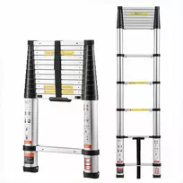 Aliuminės teleskopinės kopėčios namams ir laukui, sulankstomos išstumiamos kopėčios, vieno paspaudimo sutraukimas, 150kg apkrova, neslystančios kojelės, 3.74m aukštis